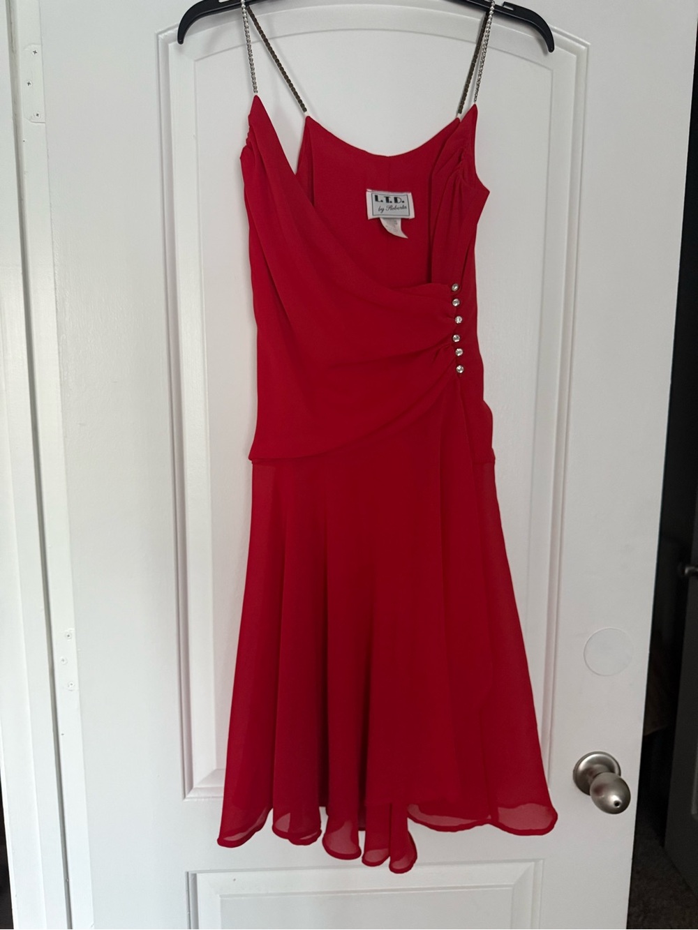 Roberta Bridal Strapless Red Cocktail Dress with Chain Straps